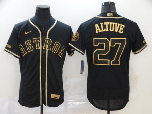 Men's Houston Astros Jose Altuve #27 Black Stitched Jersey