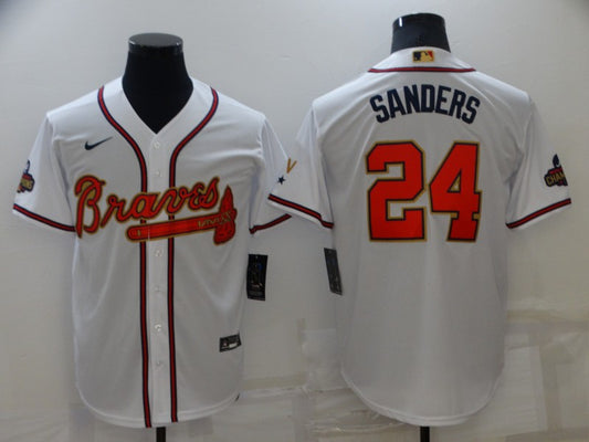 Men's Atlanta Braves Deion Sanders #24 White Replica Game Jersey