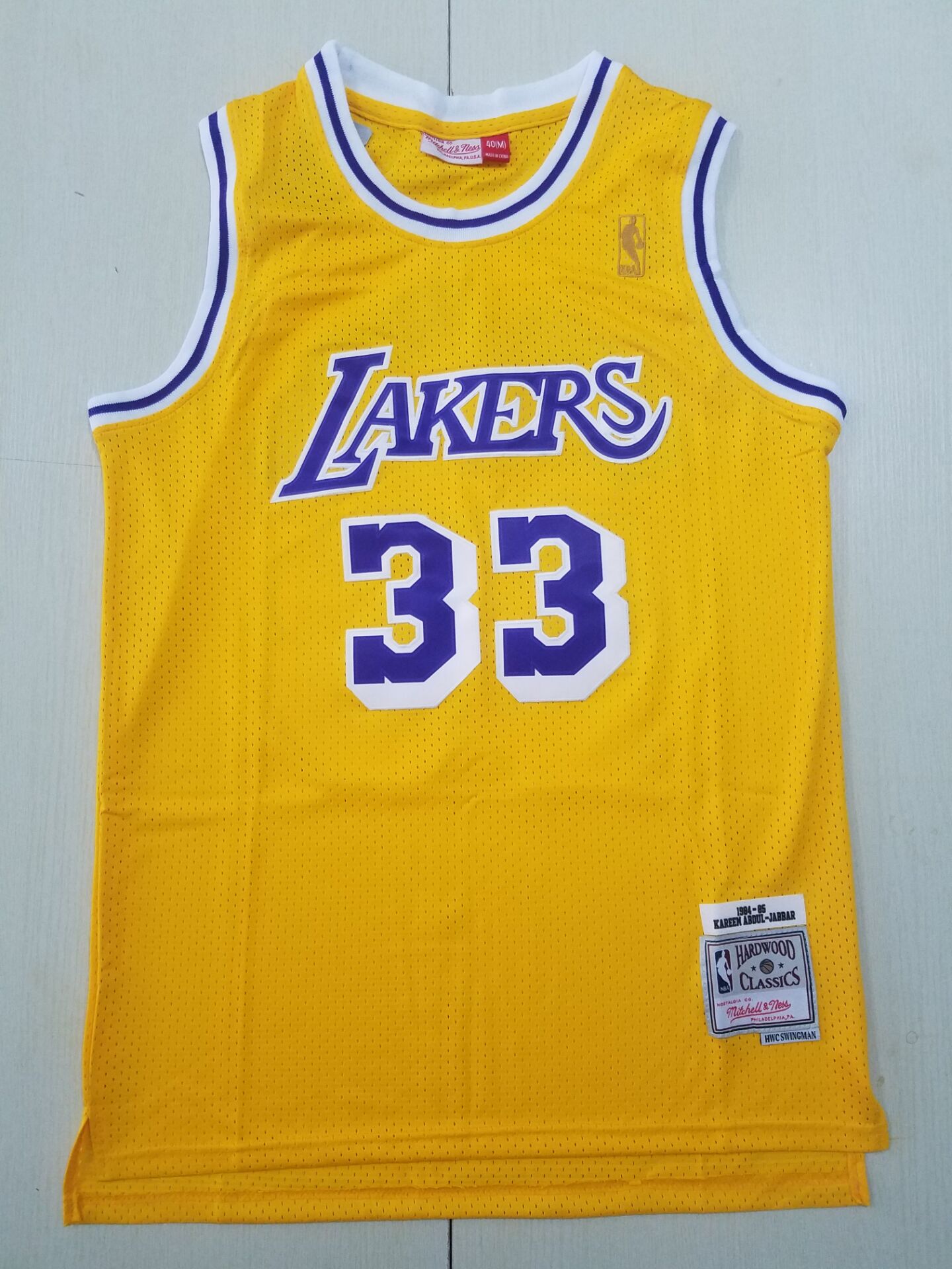 Men's Los Angeles Lakers Kareem Abdul-Jabbar Gold Hardwood Classics Jersey