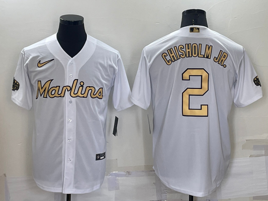 Men's Miami Marlins Jazz Chisholm Jr. #2 White Stitched Jersey