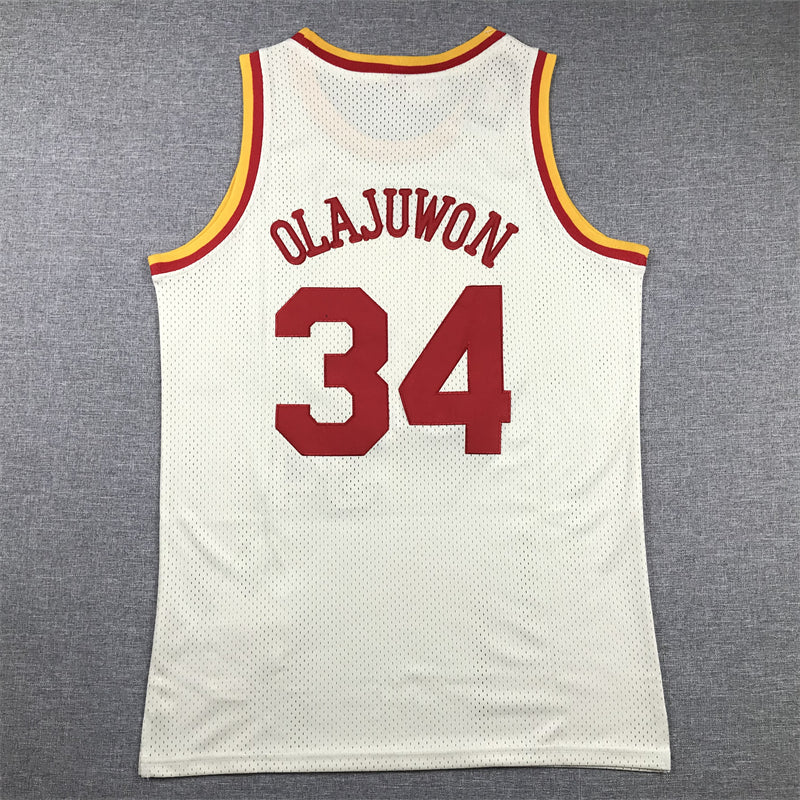 Men's Houston Rockets Hakeem Olajuwon #34 Cream Chainstitch Swingman Jersey