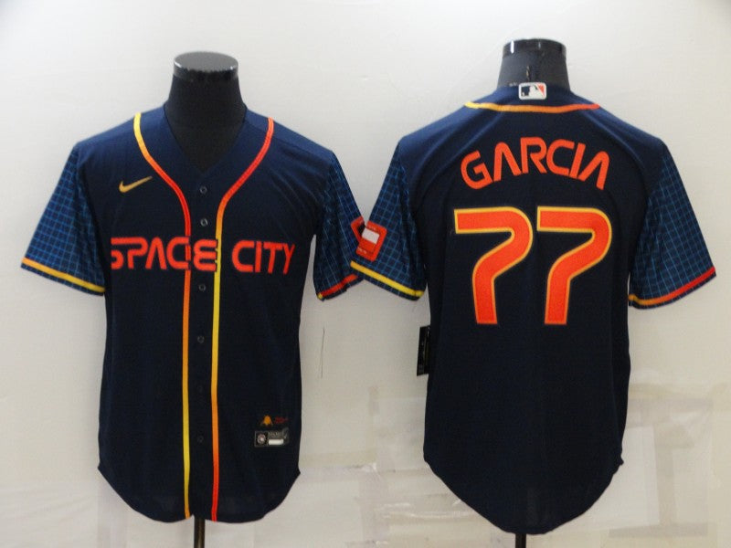 Men's Houston Astros Luis Garcia #77 Navy Space City Jersey