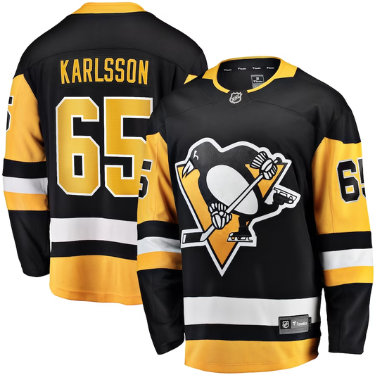 Men's Pittsburgh Penguins Erik Karlsson #65 Black Replica Player Jersey