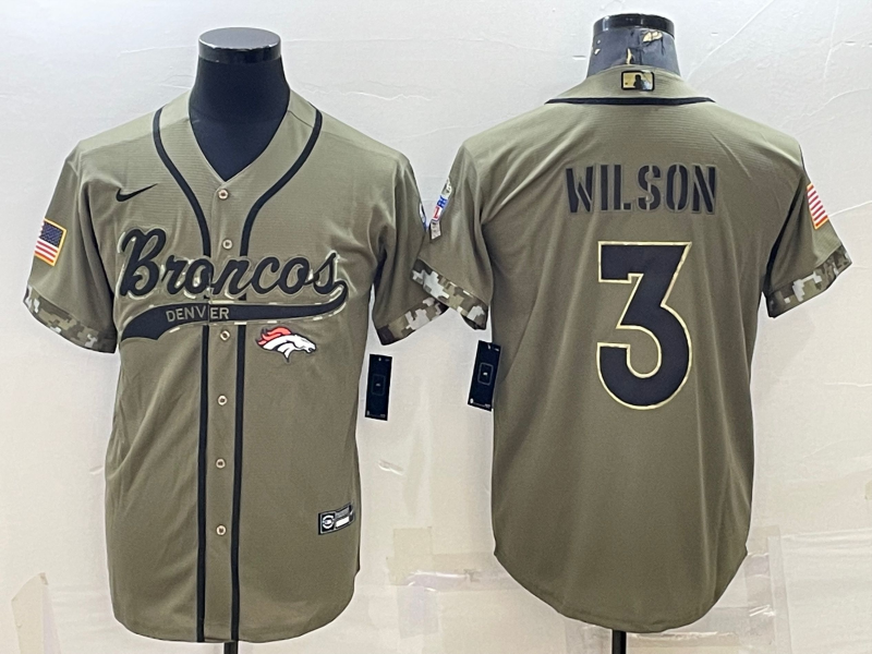 Men's Denver Broncos Russell Wilson #3 Olive 2022 Salute To Service Limited Jersey Joint Edition