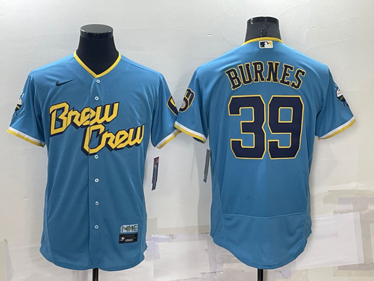 Men's Milwaukee Brewers Corbin Burnes #39 Blue Stitched Jersey