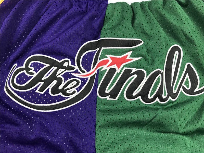 Men's Los Angeles Lakers/Boston Celtics Purple/Green Splicing Basketball Shorts