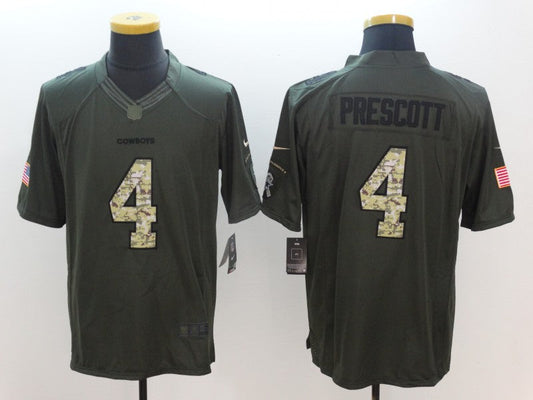 Men's Dallas Cowboys Dak Prescott #4 Army Green Game Jersey