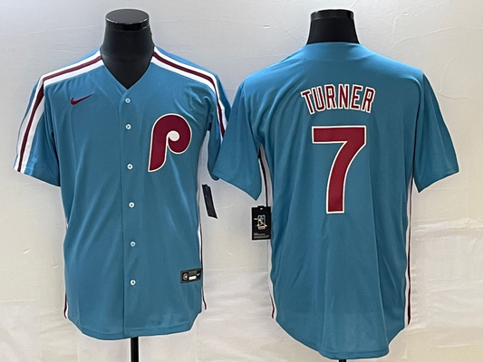 Men's Philadelphia Phillies Trea Turner #7 Blue Replica Player Jersey