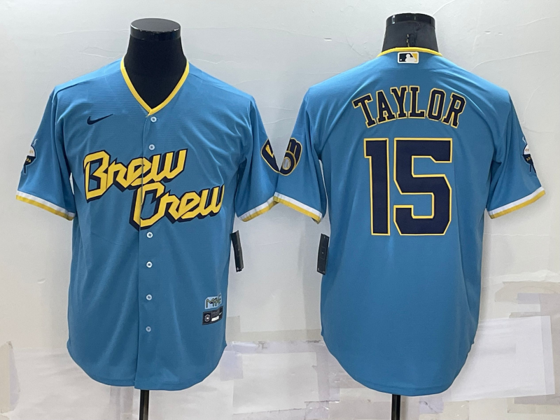 Men's Milwaukee Brewers Tyrone Taylor #15 Blue Stitched Jersey