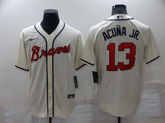 New Men's Atlanta Braves Ronald Acuna Jr. #13 Rice White Jersey