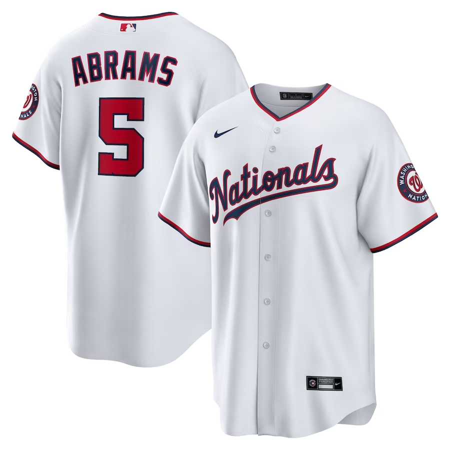 Men's Washington Nationals CJ Abrams #5 White Home Replica Jersey