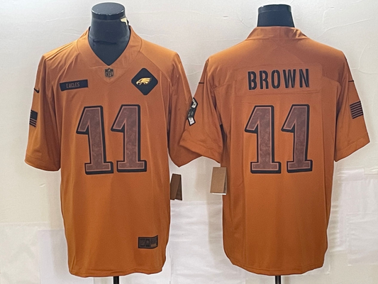 Men's Philadelphia Eagles A.J. Brown #11 Brown 2023 Salute To Service Limited Jersey