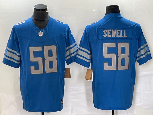 Men's Detroit Lions Penei Sewell #58 Blue Game Jersey