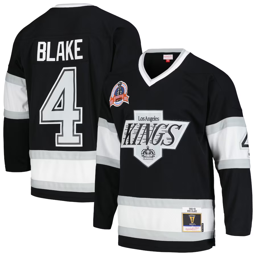 Men's Los Angeles Kings Rob Blake Mitchell #4 Ness Black 1992/93 Blue Line Player Jersey