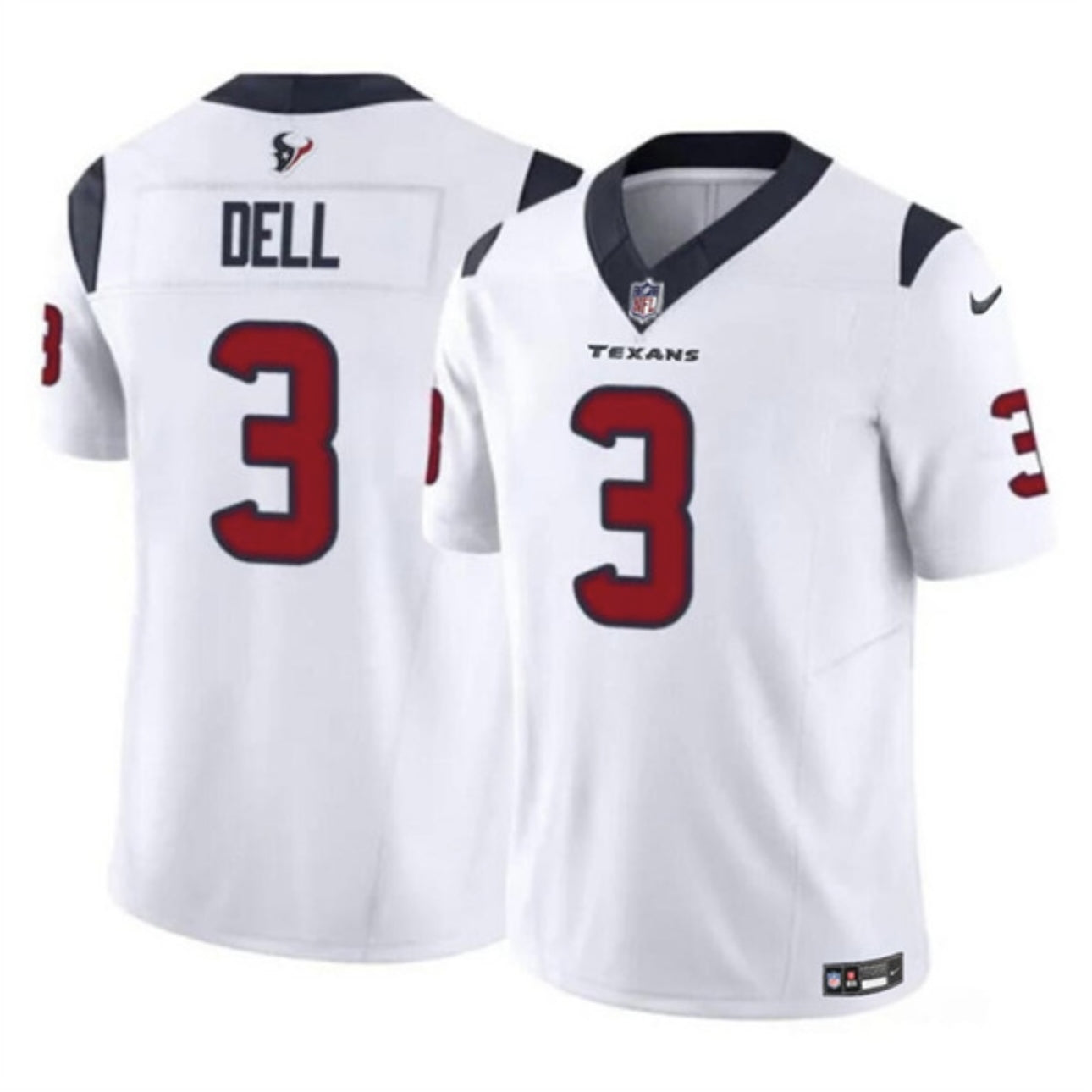 Men's Houston Texans Tank Dell #3 White Player Game Jersey