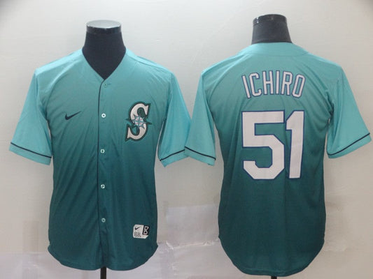 Men's Seattle Mariners Ichiro Suzuki #51 Green gradient Replica Jersey