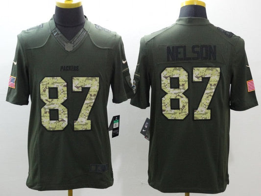 Men's Green Bay Packers Jordy Nelson #87 Army Green Game Jersey