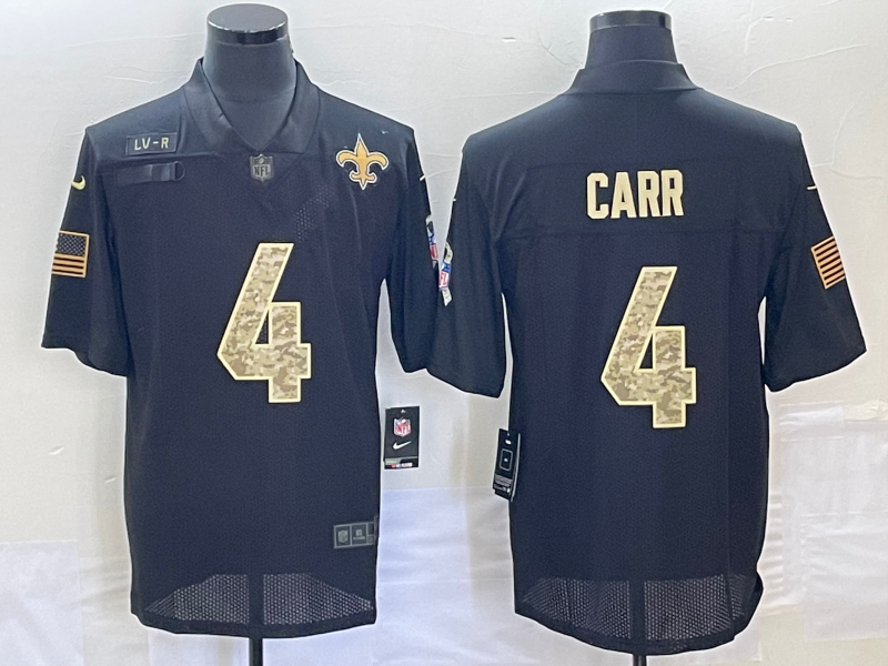 Men's New Orleans Saints Derek Carr #4 Black Game Player Jersey