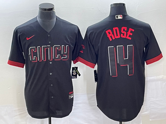 Men's Cincinnati Reds Pete Rose #14 Black 2023 City Connect Replica Player Jersey