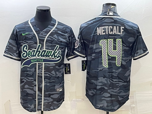 Men's Seattle Seahawks DK Metcalf #14 Grey Camouflage Game Jersey Joint Edition