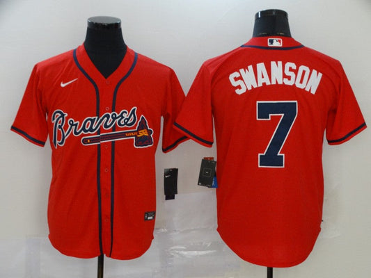 Men's Atlanta Braves Dansby Swanson #7 Red Replica Player Jersey