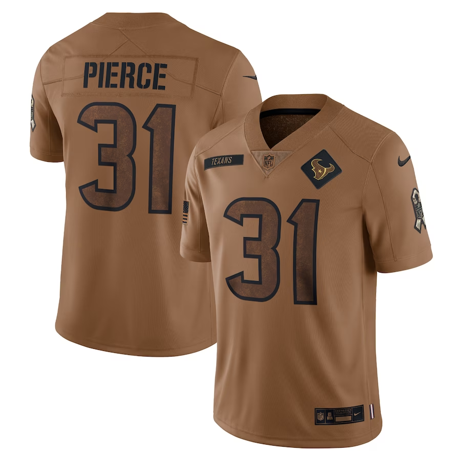 Men's Houston Texans Dameon Pierce #31 Brown 2023 Salute To Service Limited Jersey