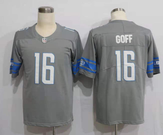 Men's Detroit Lions Jared Goff #16 Gray Game Jersey