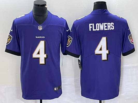 Men's Baltimore Ravens Zay Flowers #4 Purple 2023 NFL Draft First Round Pick Game Jersey