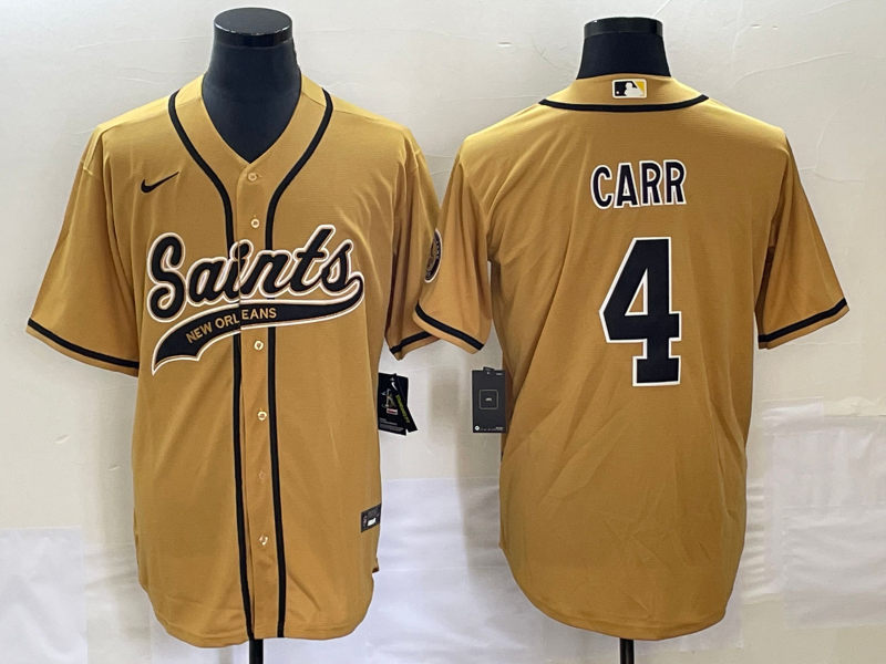 Men's New Orleans Saints Derek Carr #4 Yellow Game Jersey Joint Edition