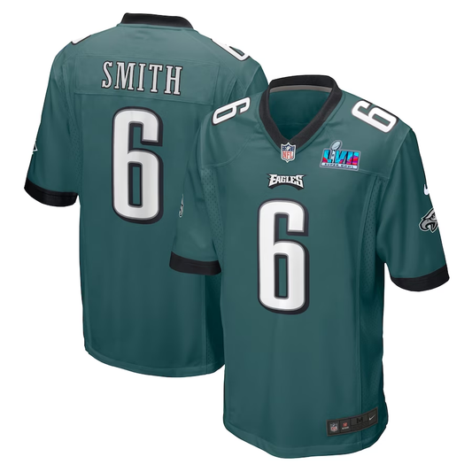 Men's Philadelphia Eagles DeVonta Smith #6 Midnight Green Super Bowl LVII Patch Game Jersey