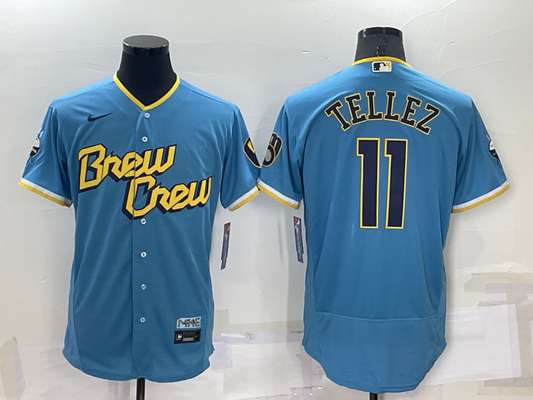 Men's Milwaukee Brewers Rowdy Tellez #11 Blue Stitched Jersey