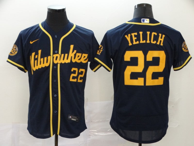 Men's Milwaukee Brewers Christian Yelich #22 MLB 2020 Navy Jersey