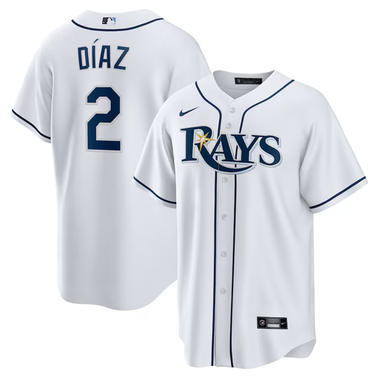 Men's Tampa Bay Rays Yandy Diaz #2 White Home Replica Player Jersey