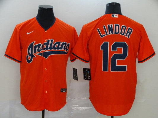 Men's Cleveland Guardians Francisco Lindor #12 Orange Replica Baseball Jersey