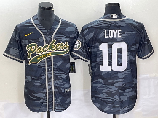 Men's Green Bay Packers Jordan Love #10 Grey Camouflage Game Jersey Joint Edition