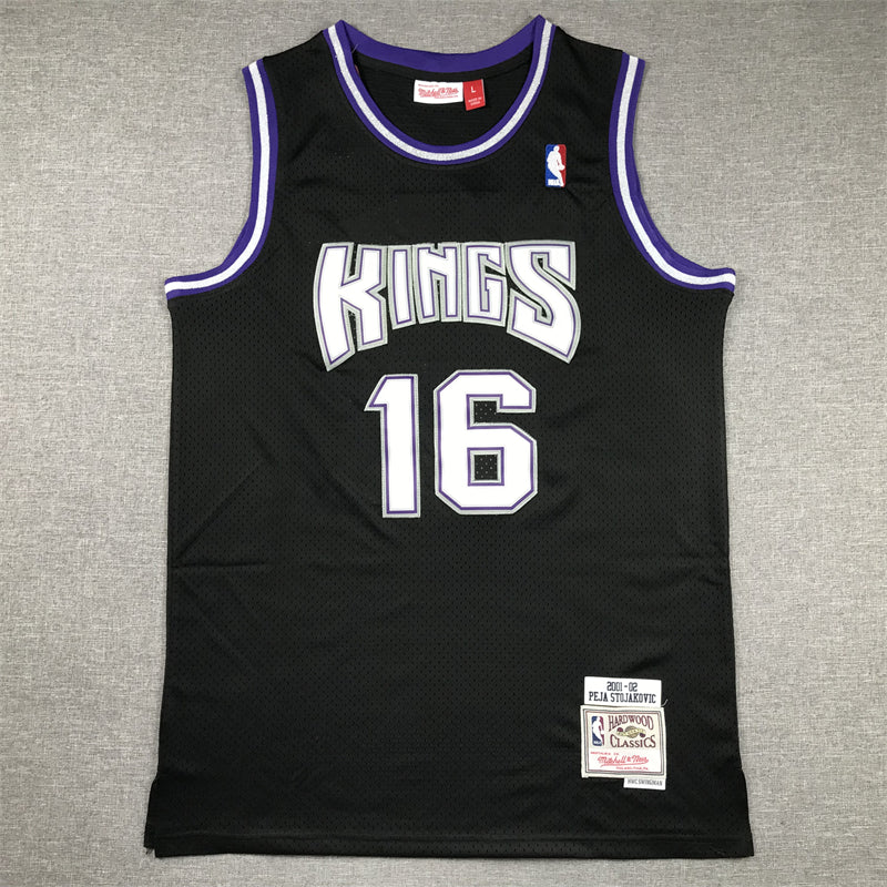 Men's Sacramento Kings Peja Stojakovic #16 Black Hardwood Classics Swingman Jersey