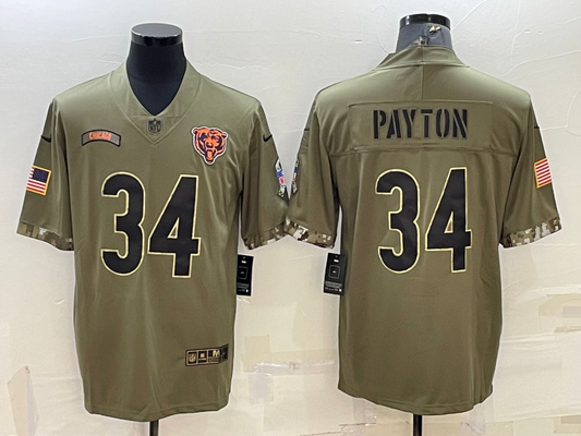 Men's Chicago Bears Walter Payton #34 Olive 2022 Salute To Service Limited Jersey