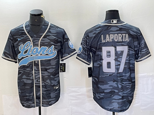 Men's Detroit Lions Sam LaPorta #87 Grey Camouflage Player Jersey Joint Edition