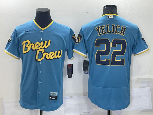 Men's Milwaukee Brewers Christian Yelich #22 Blue Stitched Jersey