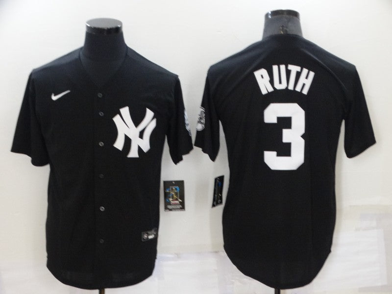 Men's New York Yankees Babe Ruth #3 Black Replica Baseball Jersey