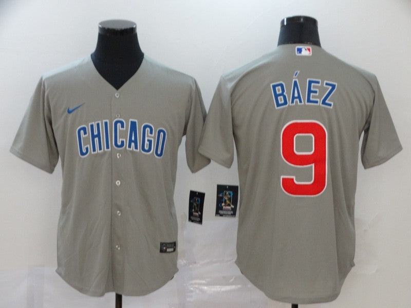 Men's Chicago Cubs Javier Baez #9 Gray Replica Baseball Jersey