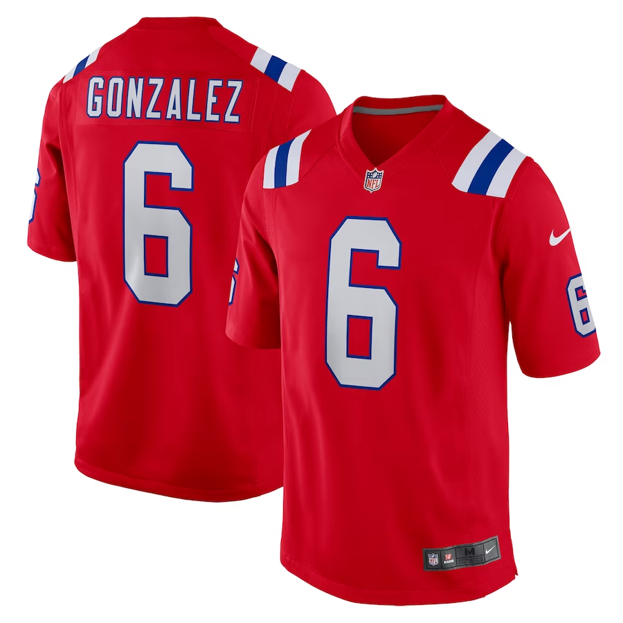 Men's New England Patriots Christian Gonzalez #6 Red Alternate Team Game Jersey