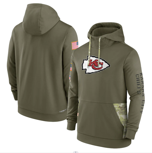 Men's Kansas City Chiefs Olive 2022 Salute to Service Therma Performance Pullover Hoodie