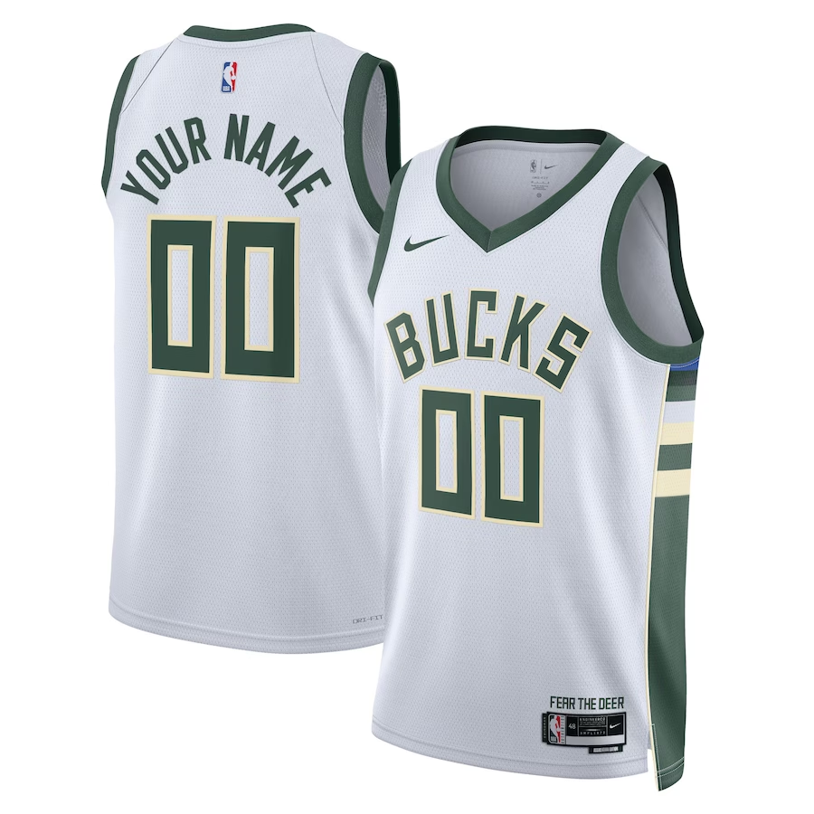 Men's Milwaukee Bucks White Swingman Custom Jersey - Association Edition