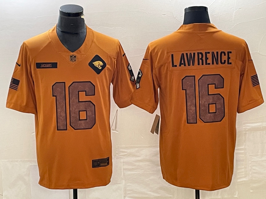 Men's Jacksonville Jaguars Trevor Lawrence #16 Brown 2023 Salute To Service Limited Jersey