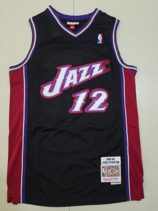 Men's Utah Jazz John Stockton Black 1998-99 Hardwood Classics Swingman Jersey