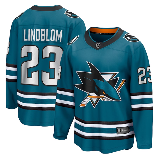 Men's San Jose Sharks Oskar Lindblom #23 Teal Home Breakaway Jersey