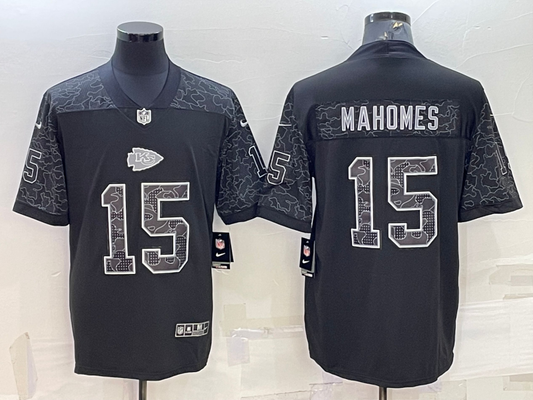 Men's Kansas City Chiefs Patrick Mahomes #15 Black RFLCTV Limited Jersey