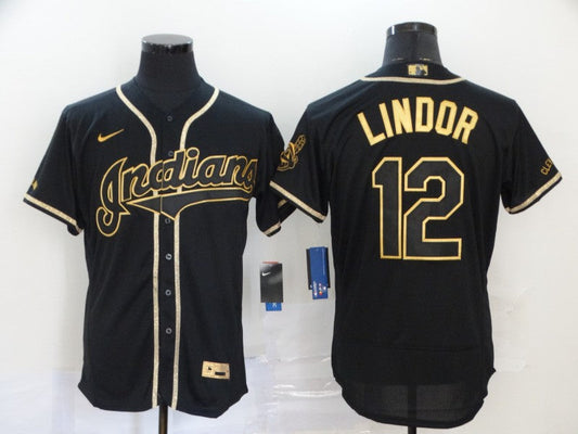 Men's Cleveland Guardians Francisco Lindor #12 Black Replica Player Jersey