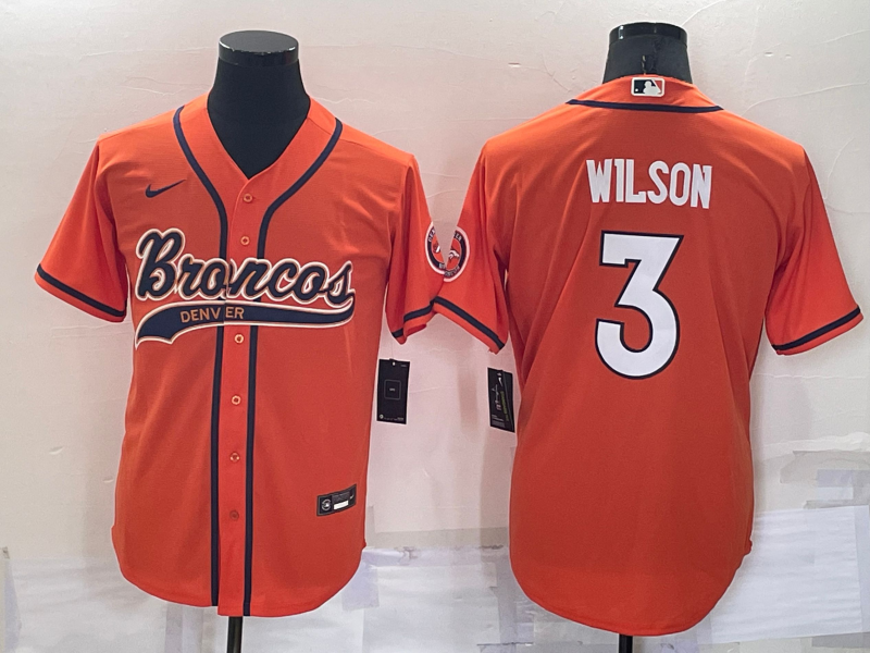 Men's Denver Broncos Russell Wilson #3 Orange Game Jersey Joint Edition